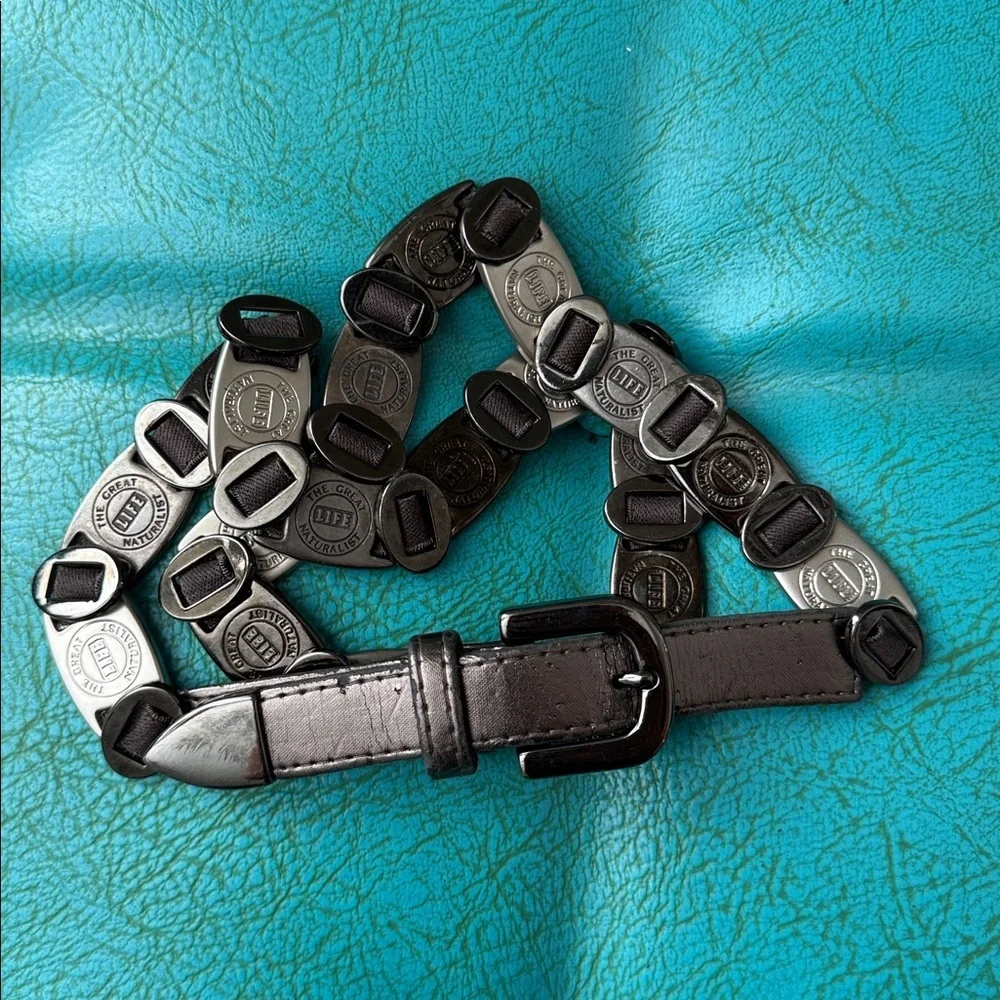 Vintage Suzie Roher life the great naturalist metal plate stretch statement belt